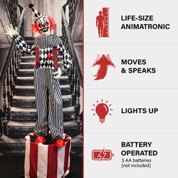 Haunted Hill Farm 5.9 ft. Talking Clown on a Stage Animatronic