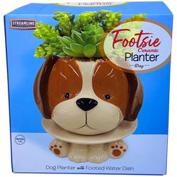 Streamline Ceramic Planter White/Brown