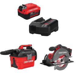 CRAFTSMAN V20 4Ah Battery and Charger Starter Kit with 2Gal Wet/Dry Vac with 6-1/2-in Circular Saw