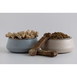 Loopy Products Blue Molded Bamboo Resin/Stainless Steel 4 cups Pet Bowl For All Pets