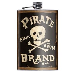 Lucky Jack 8 oz Stainless Steel Pirate Brand Hip Flask