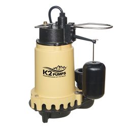 K2 Pumps 1/3 HP 4000 gph Cast Iron Vertical Float Switch AC Submersible Sump Pump 10 ft.