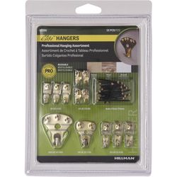 HILLMAN Brass-Plated Gold Professional Picture Hanging Set 10 lb 2 pk