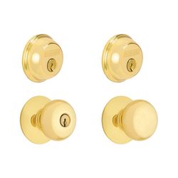 Schlage Plymouth Bright Brass Knob and Double Cylinder Deadbolt 1-3/4 in.