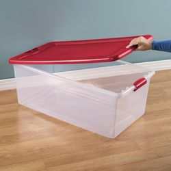 Sterilite 106 qt Clear/Red Latching Storage Box 13 in. H X 33.87 in. W X 18.75 in. D