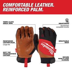 Milwaukee Leather Performance Goatskin Work Gloves Orange L 1 pair