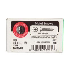 HILLMAN No. 14 Ga. X 1-1/4 in. L Phillips Flat Head Sheet Metal Screws 100 pk