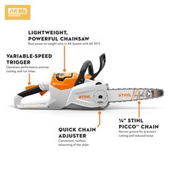 STIHL MSA 80 Set 14 in. Light 01 Bar 36 V Battery Chainsaw Kit (Battery & Charger) Picco Micro Mini