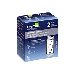 Leviton 15 amps 125 V Type A/C Duplex White Outlet and USB Charger 5-15R 1 pk