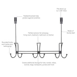 Spectrum 16 in. L Gray Steel Over the Door Hook 1 pk