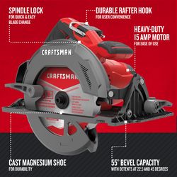 CRAFTSMAN 15 amps 7-1/4 in. Corded Brushed Circular Saw Tool Only