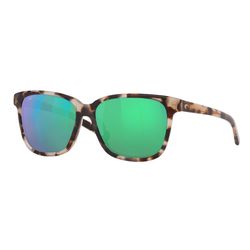 Costa May Sunglasses Men's Shiny Tiger Cowrie Frame Green Mirror 580G Lens Polarized