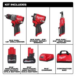 Milwaukee M12 FUEL Cordless Brushless 3 Tool Combo Kit
