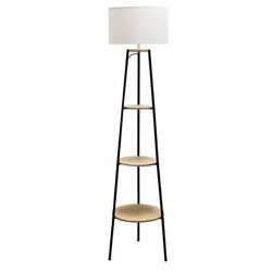 Simple Designs 62.5 in. Natural White/Light Brown Floor Lamp