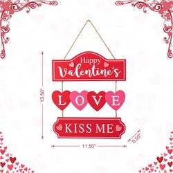 Glitzhome Happy Valentines Love Kiss Me Hanging Sign MDF Wood 1 pk