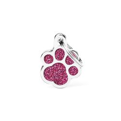 MyFamily Shine Pink Glitter Paw Metal Pet Tags Medium