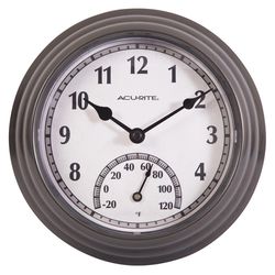 AcuRite Clock/Thermometer Metal/Plastic Silver 8 in.