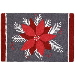 Jellybean 20 W X 30 in. L Multi-color Poinsettia on Gray Polyester Accent Rug