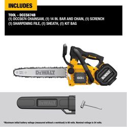 DeWalt 60V MAX DCCS674B 14 in. 40.9 cc 60 V Battery Chainsaw Tool Only