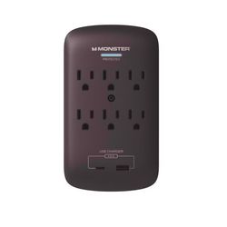 Monster Just Power it Up 0 ft. L 6 outlets Wall Tap Surge Protector w/USB Black 1200 J