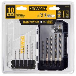 DeWalt Black & Gold Assorted High Speed Steel Impact Ready Drill Bit Set Hex Shank 10 pc