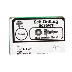 HILLMAN No. 8 Ga. X 3/4 in. L Hex Hex Washer Head Self-Drilling Screws 100 pk