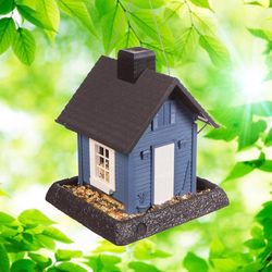 North States Blue Cottage Wild Bird 5 lb Plastic Hopper Bird Feeder 4 ports