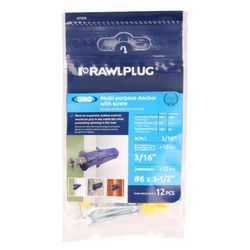 RAWLPLUG 3/16 in. D X 1.5 in. L Polypropylene Phillips Head Drywall Anchor 12 pc