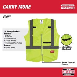 Milwaukee Class 2 with 10 Pockets Safety Vest High Visibility Yellow S/M