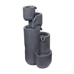 Alpine Resin/Stone Powder/Sand Gray 32 in. H Fluted Pots Fountain with LED Light