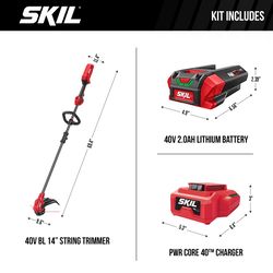 SKIL PWR CORE 40 LT1400C-11 14 in. 40 V Battery String Trimmer Kit (Battery & Charger)