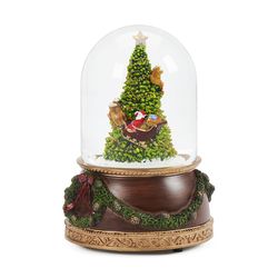 Roman Glitter Dome Multicolored Musical Santa Rotating Around Christmas Tree Table Decor 7.75 in.