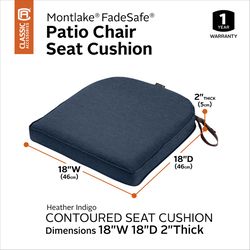Classic Accessories Montlake Indigo Blue Polyester Seat Cushion 2 in. H X 18 in. W X 18 in. L