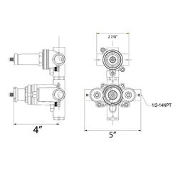 Huntington Brass Thermostatic Mixing Valve For Universal 5 in. L X 4 in. W 1/2 in. Gold Brass 1 pc