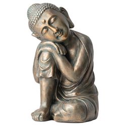 Glitzhome Bronze Fiberglass 18 in. H X 11.75 in. L X 11.5 in. W Buddha Statue