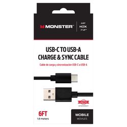 Monster Just Hook It Up USB-C to USB-A Charge and Sync Cable 6 ft. Black
