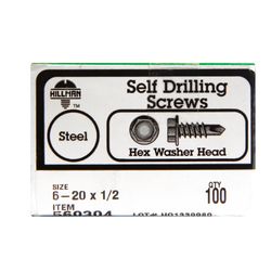 HILLMAN No. 6 Ga. X 1/2 in. L Hex Hex Washer Head Self-Drilling Screws 100 pk