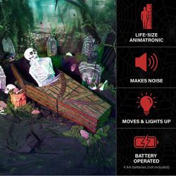 Haunted Hill Farm 5.2 ft. Life Size Animated Reaper in Coffin Animatronic