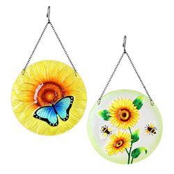 Exhart Blue Metal 10 in. H Butterfly & Sunflower Outdoor Decoration