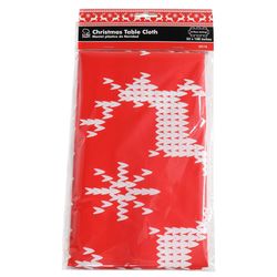 Chef Craft Red/White Christmas Plastic Disposable Tablecloth 108 in. L X 52 in. W