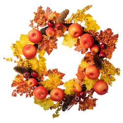 Glitzhome 4 in. Apple Berry Leaf Wreath Fall Decor
