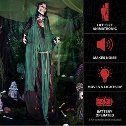 Haunted Hill Farm 7.1 ft. Standing Animated Green Reaper Animatronic