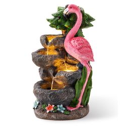Glitzhome Polyresin/Stone Multi-color 23.5 in. H Vivid Pink Flamingo Outdoor Fountain