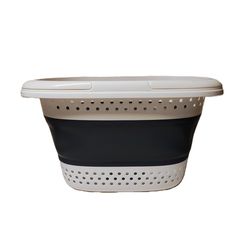 The Flex Pail Blue/White Plastic Collapsible Laundry Basket
