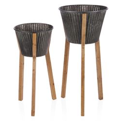 Alpine Metal/Wood Planter with Stand Brown