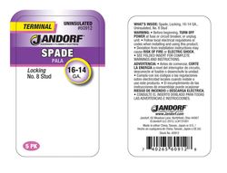 Jandorf 16-14 Ga. Uninsulated Wire Spade Terminal Silver 5 pk