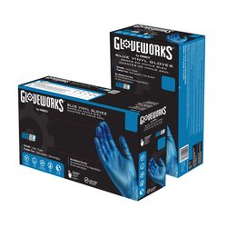 Gloveworks Vinyl Disposable Gloves Large Blue Powder Free 100 pk