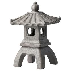 Glitzhome Gray Fiberglass 16 in. H X 10.5 in. L X 8.75 in. W Faux Concrete Pagoda Statue