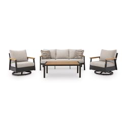 Signature Design by Ashley Carlsbad Beach 4 pc Dark Brown Aluminum Contemporary Patio Set Beige
