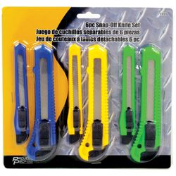 Performance Tool Project Pro Retractable Snap Blade Knife Set Assorted 6 pc
